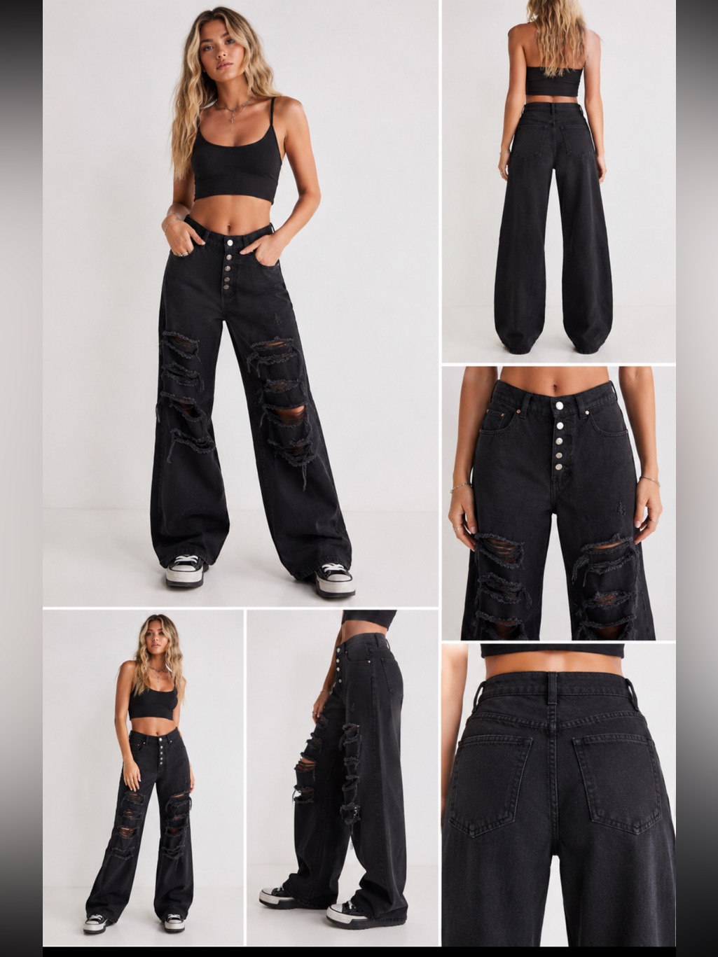 Pacsun Black Distressed Baggy Jeans Size 26 High Rise Wide Leg Grunge Streetwear